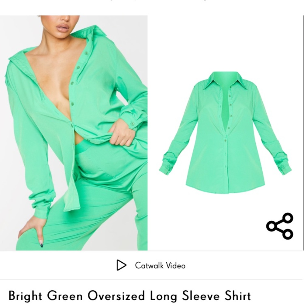 PRETTYLITTLETHING Bright Green Oversized Long Sleeve Shirt - Picture 1 of 4